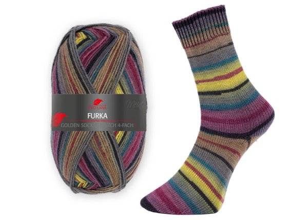 Furka, stretch sock wool, Golden socks, Pro Lana, golden socks berry brown